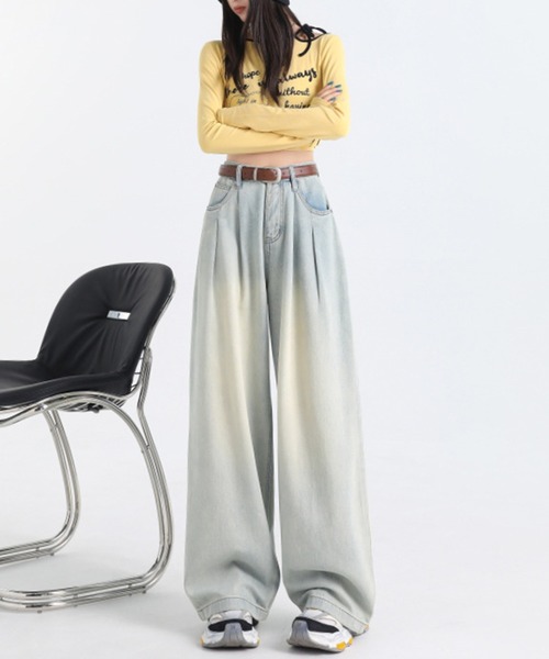 DAY CLOSET（デイ クローゼット）の「レディース ユルシルエットハイウエストワイドデニムパンツ（デニムパンツ・レディース・ブルー/ダークインディゴブルー/ネイビー/サンドベージュ/オフホワイト/ライトブルー・S/L/XL/M/XS）」の20枚目の写真
