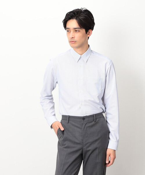 COMME CA ISM(コムサイズム)の「ポリエステル トリコット ストライプ ドレスシャツ(ビジネスシャツ・メンズ・ネイビー/グレー・MEDIUM/SMALL/X-LARGE/LARGE)」の2枚目の写真