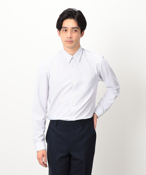 COMME CA ISM(コムサイズム)の「ポリエステル トリコット ストライプ ドレスシャツ(ビジネスシャツ・メンズ・ネイビー/グレー・MEDIUM/SMALL/X-LARGE/LARGE)」の1枚目の写真