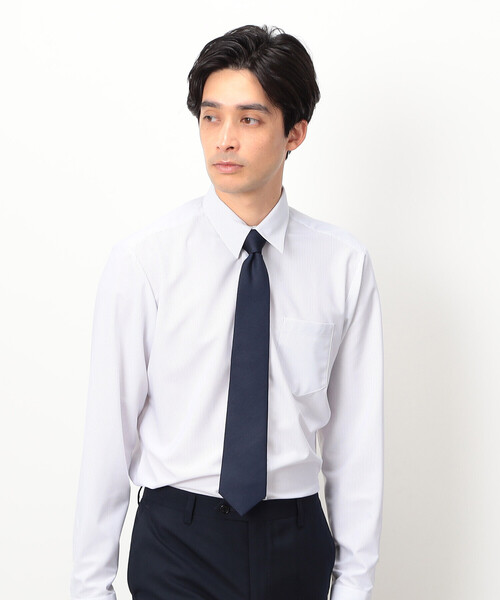 COMME CA ISM(コムサイズム)の「ポリエステル トリコット ストライプ ドレスシャツ(ビジネスシャツ・メンズ・ネイビー/グレー・MEDIUM/SMALL/X-LARGE/LARGE)」の4枚目の写真