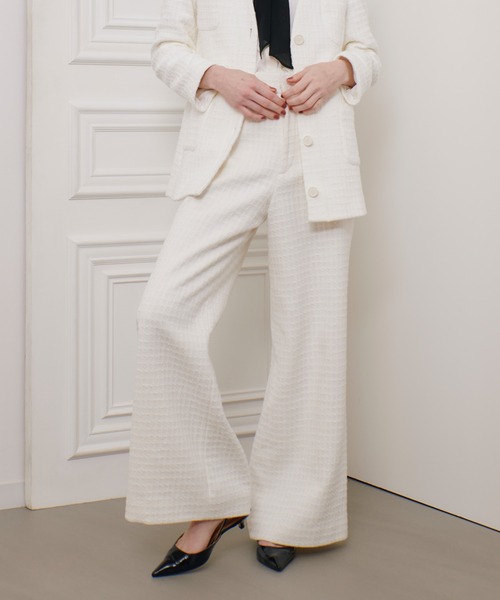 ラルフローレン 最高級ライン 定価21万 高級ウール白パンツ セール】【LOULOU WILLOUGHBY】スラブツイードワイドパンツ