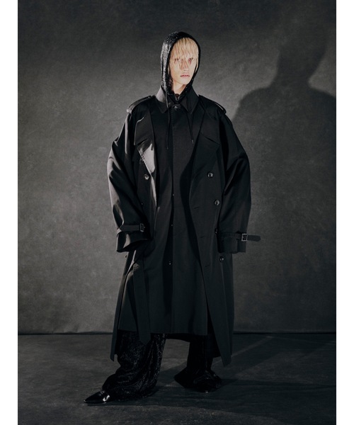 JOHN LAWRENCE SULLIVAN 肩開きパーカー　ロング丈　ブラック JOHN LAWRENCE SULLIVAN x VOWWS HOODIE（パーカー）｜JOHN