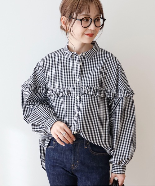 AMERICAN HOLIC(アメリカンホリック)の「イージーケアフリルシャツ(シャツ/ブラウス・レディース・イエロー/ストライプ/ブラック×ホワイト/ピンク・M/L)」の5枚目の写真