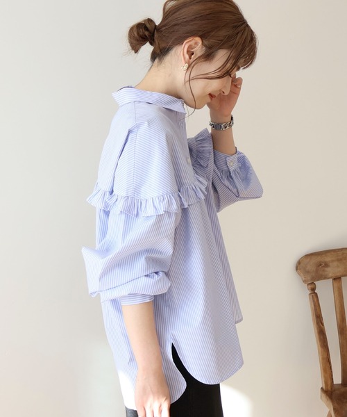 AMERICAN HOLIC(アメリカンホリック)の「イージーケアフリルシャツ(シャツ/ブラウス・レディース・イエロー/ストライプ/ブラック×ホワイト/ピンク・M/L)」の15枚目の写真