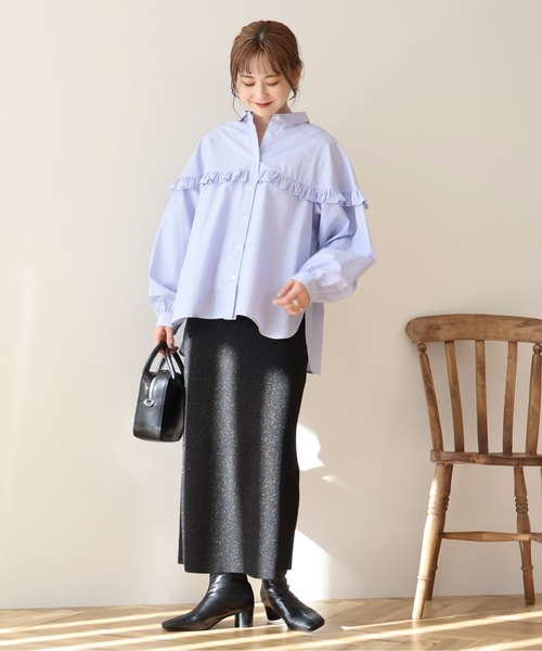 AMERICAN HOLIC(アメリカンホリック)の「イージーケアフリルシャツ(シャツ/ブラウス・レディース・イエロー/ストライプ/ブラック×ホワイト/ピンク・M/L)」の17枚目の写真