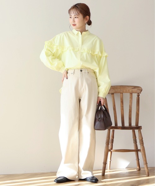 専用adore アイボリー シルク フリル付きシャツ 38 Long frill big collar shirt / ロングフリルビックカラーシャツ