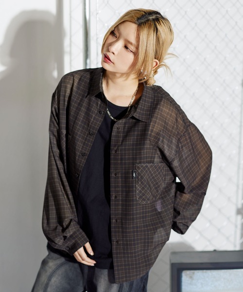 MSG(エムエスジー)の「ミニチェック長袖シアーシャツ【UNISEX】(シャツ/ブラウス・メンズ・ブラック/ブラウン/ブルー・S/M/L/XL)」の4枚目の写真