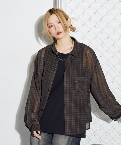 セール】ミニチェック長袖シアーシャツ【UNISEX】（シャツ