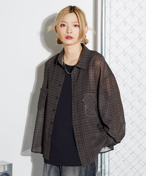 セール】ミニチェック長袖シアーシャツ【UNISEX】（シャツ