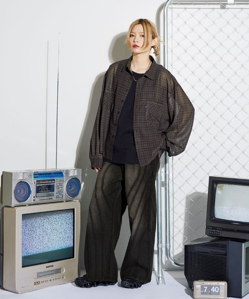 MSG(エムエスジー)の「ミニチェック長袖シアーシャツ【UNISEX】(シャツ/ブラウス・メンズ・ブラック/ブラウン/ブルー・S/M/L/XL)」の11枚目の写真