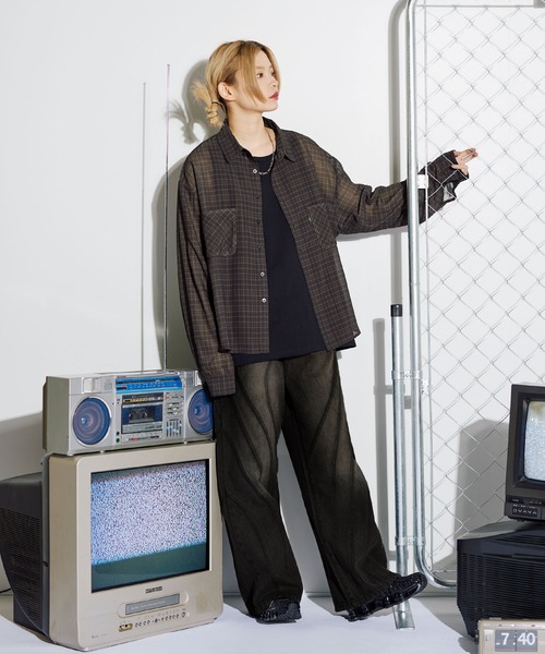 MSG(エムエスジー)の「ミニチェック長袖シアーシャツ【UNISEX】(シャツ/ブラウス・メンズ・ブラック/ブラウン/ブルー・S/M/L/XL)」の12枚目の写真