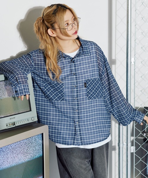 MSG(エムエスジー)の「ミニチェック長袖シアーシャツ【UNISEX】(シャツ/ブラウス・メンズ・ブラック/ブラウン/ブルー・S/M/L/XL)」の15枚目の写真