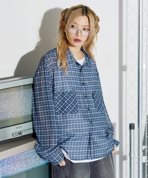 MSG(エムエスジー)の「ミニチェック長袖シアーシャツ【UNISEX】(シャツ/ブラウス・メンズ・ブラック/ブラウン/ブルー・S/M/L/XL)」の18枚目の写真