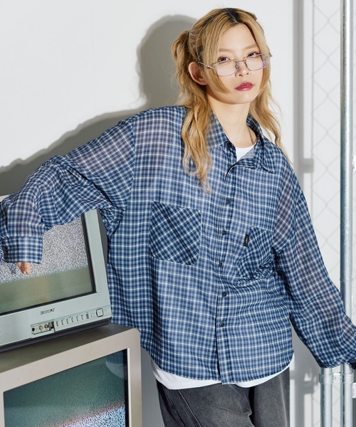 MSG(エムエスジー)の「ミニチェック長袖シアーシャツ【UNISEX】(シャツ/ブラウス・メンズ・ブラック/ブラウン/ブルー・S/M/L/XL)」の19枚目の写真
