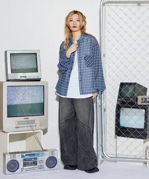 【値下げ】niziu アヤカ着用　MSGM シャツ ブラウス チェック セール】ミニチェック長袖シアーシャツ【UNISEX】（シャツ
