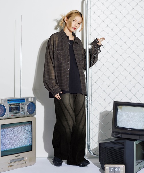 MSG(エムエスジー)の「ミニチェック長袖シアーシャツ【UNISEX】(シャツ/ブラウス・メンズ・ブラック/ブラウン/ブルー・S/M/L/XL)」の14枚目の写真