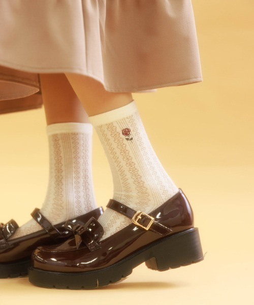 axes femme（アクシーズファム）の「ローズ刺繍透かしソックス（ソックス/靴下・レディース・キナリ/ブラック・FREE）」の2枚目の写真