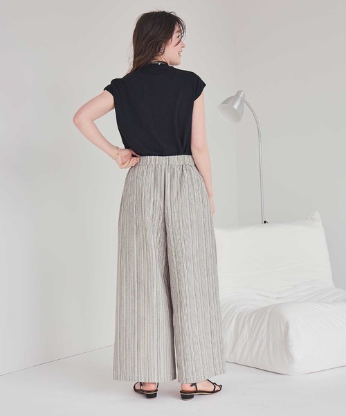 titivate（ティティベイト）の「ストライプリネンタッチワイドパンツ（その他パンツ・レディース・ブラック/ブラウン・S/M/MT/L）」の9枚目の写真