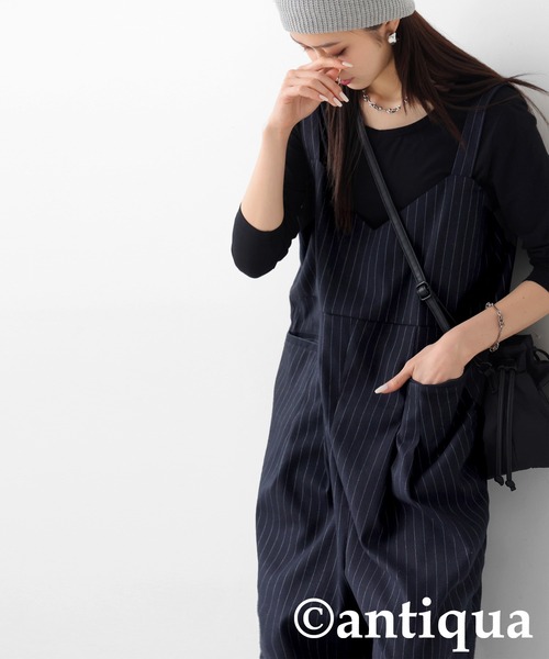 antiqua(アンティカ)の「ピンストライプサロペット(サロペット/オーバーオール・レディース・ネイビー/グレー・R/P)」の13枚目の写真