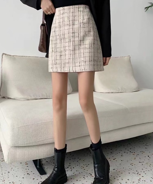 Mejoul（メジュール）の「ツイードチェック タイトミニスカート（スカート・レディース・ブラック/アイボリー・S/M）」の3枚目の写真