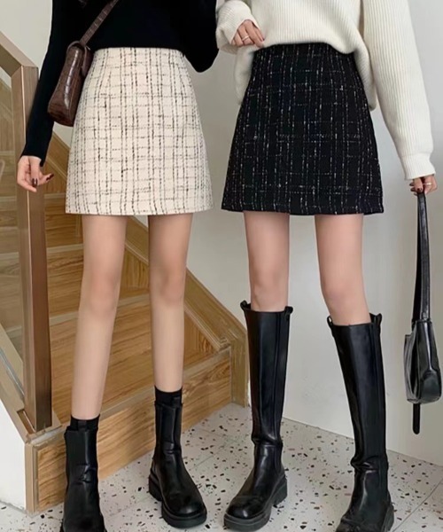 Mejoul（メジュール）の「ツイードチェック タイトミニスカート（スカート・レディース・ブラック/アイボリー・S/M）」の4枚目の写真