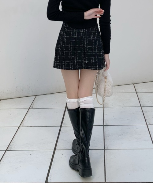 Mejoul（メジュール）の「ツイードチェック タイトミニスカート（スカート・レディース・ブラック/アイボリー・S/M）」の14枚目の写真