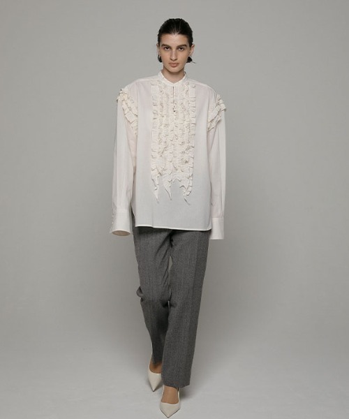 セール】SANTEスタンドカラーフリルトップス（シャツ/ブラウス）｜ETRE