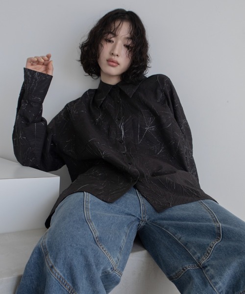ワッシャー箔オーバーシャツジャケット/ユニセックス（シャツ