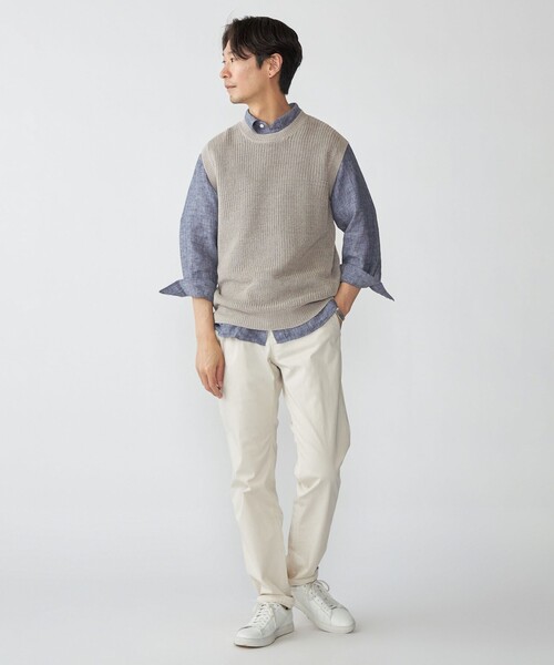 SHIPS（シップス）の「SHIPS: サンフェード リネン ニット ベスト（ベスト・メンズ・グリーン/ネイビー/ベージュ・LARGE/MEDIUM/SMALL）」の4枚目の写真