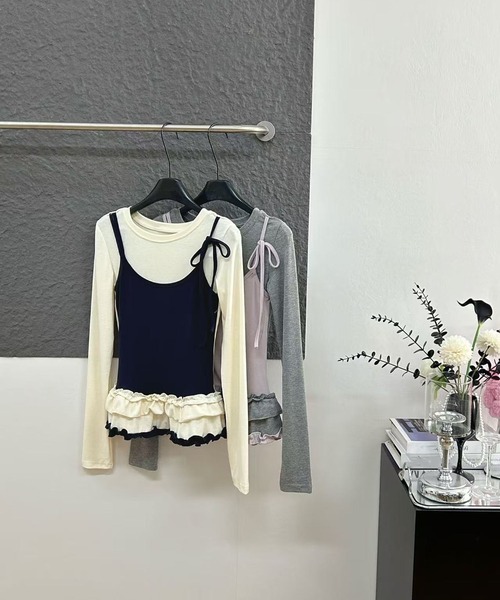leune（ルネ）の「フリルキャミソールレイヤードロンT（Tシャツ/カットソー・レディース・グレー/オフホワイト・FREE）」の12枚目の写真