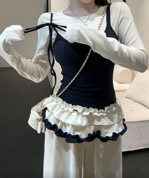 leune（ルネ）の「フリルキャミソールレイヤードロンT（Tシャツ/カットソー・レディース・グレー/オフホワイト・FREE）」の8枚目の写真