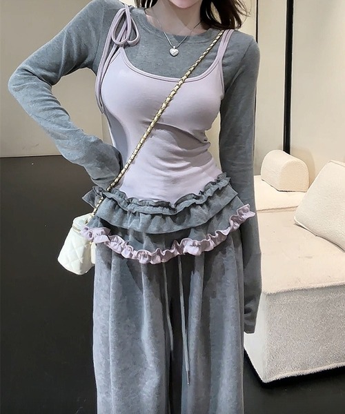 leune（ルネ）の「フリルキャミソールレイヤードロンT（Tシャツ/カットソー・レディース・グレー/オフホワイト・FREE）」の11枚目の写真
