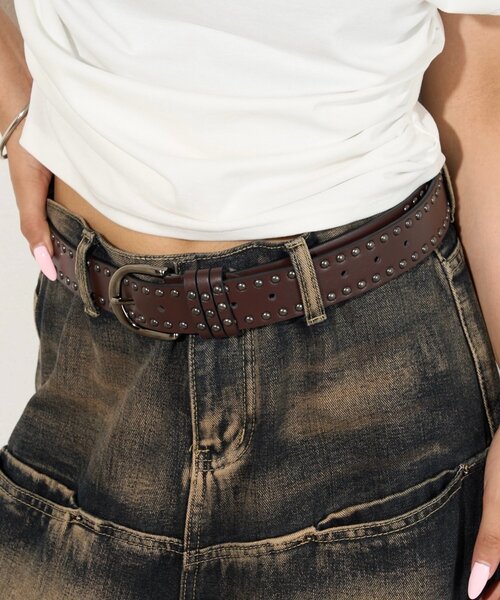 WHO'S WHO gallery（フーズフーギャラリー）の「スタッズベルト（ベルト・レディース・ブラック/ダークブラウン/オフホワイト・FREE）」の3枚目の写真