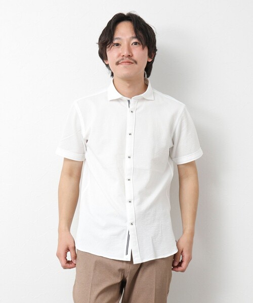 NOLLEY’S（ノーリーズ）の「《ビジカジ対応》ハイゲージ サッカーストライプパラシュート半袖シャツ 25SS（シャツ/ブラウス・メンズ・ネイビー/パープル/ホワイト/ブルー・S/M/L/XL/XXL）」の7枚目の写真