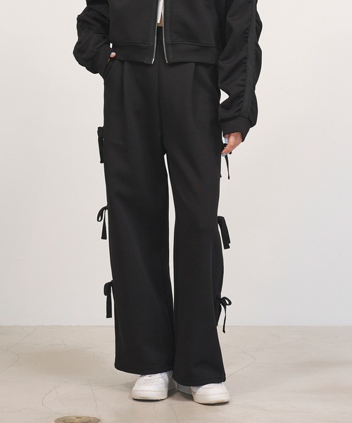 Nora Lily elle(ノラリリーエル)の「【Nora Lily】「elle」Side Ribbon Pants(スウェットパンツ・レディース・ヘザーグレー/オフホワイト/ブラック・FREE)」の3枚目の写真
