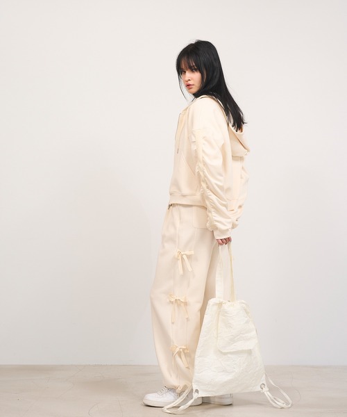 Nora Lily elle(ノラリリーエル)の「【Nora Lily】「elle」Side Ribbon Pants(スウェットパンツ・レディース・ヘザーグレー/オフホワイト/ブラック・FREE)」の12枚目の写真