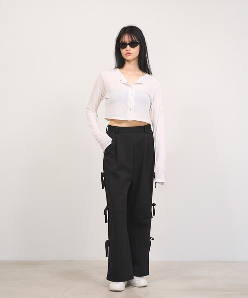 Nora Lily elle(ノラリリーエル)の「【Nora Lily】「elle」Side Ribbon Pants(スウェットパンツ・レディース・ヘザーグレー/オフホワイト/ブラック・FREE)」の14枚目の写真