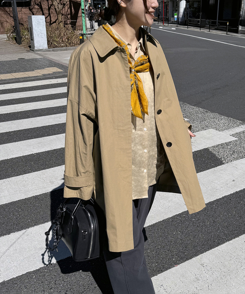 JOURNAL STANDARD（ジャーナルスタンダード）の「《追加2》コットンリネンワイドステンカラーコート（ステンカラーコート・レディース・ライトグレー/カーキ/ベージュ・FREE）」の2枚目の写真