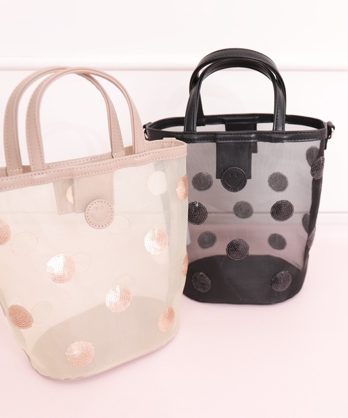 artemis by DIANA（アルテミスバイダイアナ）の「SMILEY ドットスパンコール刺繍　メッシュショルダーバッグ（ハンドバッグ・レディース・ブラック/ベージュ・FREE）」の11枚目の写真