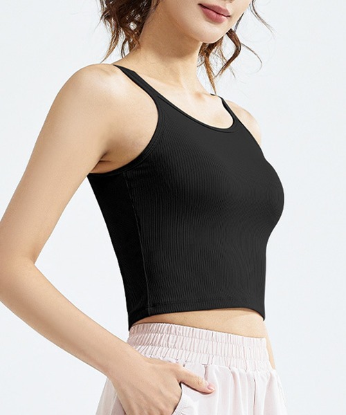 HYSSHOP（エイチワイエスショップ）の「レディース クロップ丈ダブルストラップリブニットヨガウェアトップス ピラティス スポーツ[トレーニングウェア/ジムウェア/ピラティスウェア]（その他トップス・レディース・オフホワイト/ブラック/ライラック/ライトブルー・M/L/XL/S/2XL）」の6枚目の写真