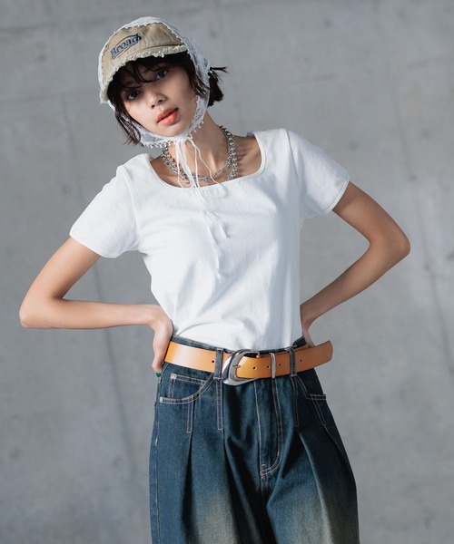 PAGEBOY(ページボーイ)の「スクエアスムースミニT(Tシャツ/カットソー・レディース・チャコールグレー/オフホワイト/ブラック/ブルー系その他・FREE)」の2枚目の写真