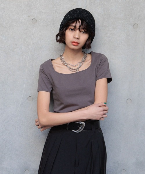 PAGEBOY(ページボーイ)の「スクエアスムースミニT(Tシャツ/カットソー・レディース・チャコールグレー/オフホワイト/ブラック/ブルー系その他・FREE)」の4枚目の写真