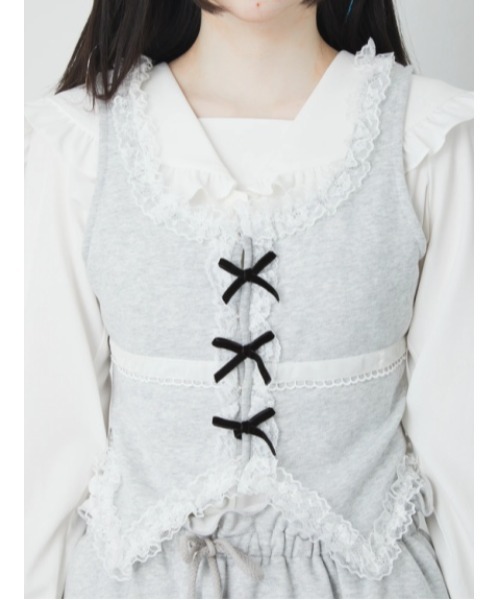 Ank Rouge（アンクルージュ）の「裏毛リボンベスト（Tシャツ/カットソー・レディース・グレー/ブラック/ピンク・M）」の12枚目の写真