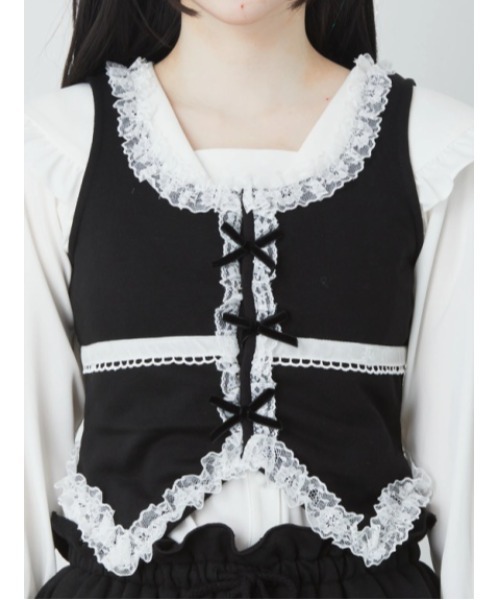 Ank Rouge（アンクルージュ）の「裏毛リボンベスト（Tシャツ/カットソー・レディース・グレー/ブラック/ピンク・M）」の10枚目の写真