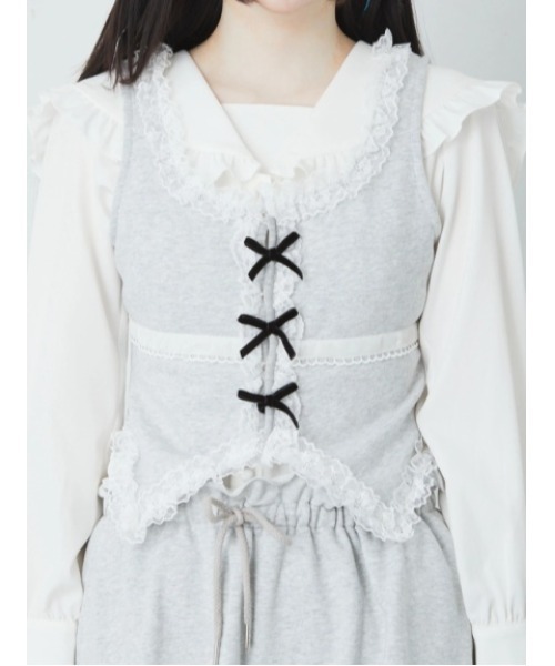 Ank Rouge（アンクルージュ）の「裏毛リボンベスト（Tシャツ/カットソー・レディース・グレー/ブラック/ピンク・M）」の9枚目の写真