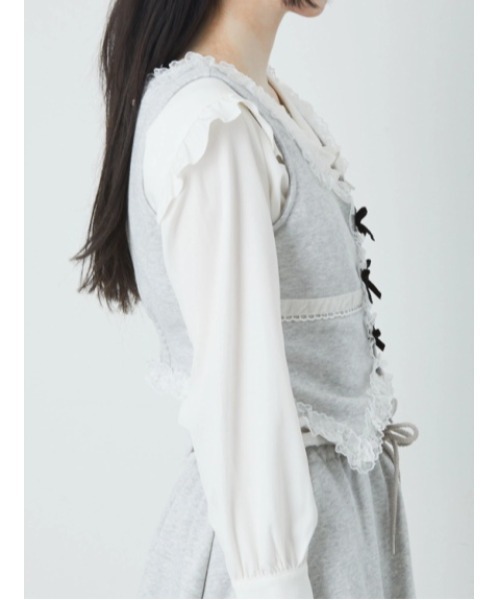 Ank Rouge（アンクルージュ）の「裏毛リボンベスト（Tシャツ/カットソー・レディース・グレー/ブラック/ピンク・M）」の8枚目の写真