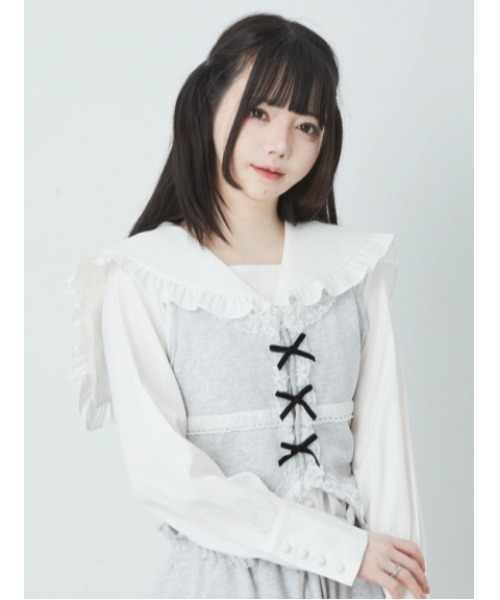 Ank Rouge（アンクルージュ）の「裏毛リボンベスト（Tシャツ/カットソー・レディース・グレー/ブラック/ピンク・M）」の6枚目の写真