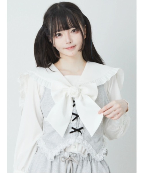 Ank Rouge（アンクルージュ）の「裏毛リボンベスト（Tシャツ/カットソー・レディース・グレー/ブラック/ピンク・M）」の5枚目の写真