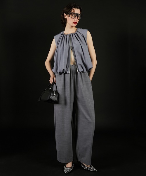PRANK PROJECT（プランクプロジェクト）の「フロントギャザーイージーパンツ / Front Gathered Easy Pants（スラックス・レディース・グレー/ブラック/モカ・38/36）」の8枚目の写真