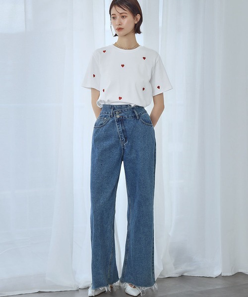 Ampirula(アンピルーラ)の「ハート刺繍Tシャツ(Tシャツ/カットソー・レディース・イエロー/ホワイト/ブラック・FREE)」の9枚目の写真